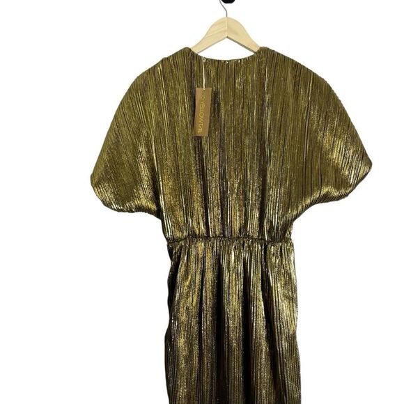 B Yellowtail Gold Plisse Dress Pleated Wrap Style Medium New Indigenous Designed - Picture 7 of 12